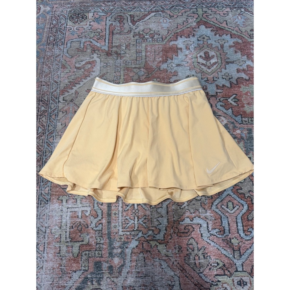 Nike Court Dri-FIT Tennis Skort Yellow Ribbed Skirt Built-in Shorts Womens M